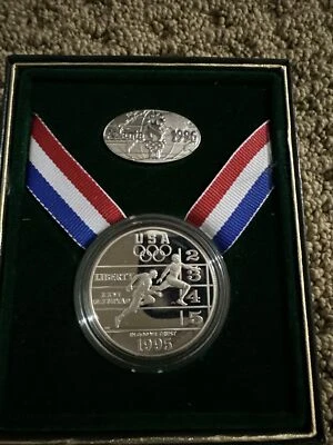 1995 Olympic Track and Field US Mint BU Silver Dollar Coin with Box - Image 1 of 4