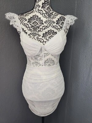 Sexy Vestido Para Mujer Windsor Encaje Mini Talla Mediana Blanco En Capas Floral Ver a Través Foto 1 de 4