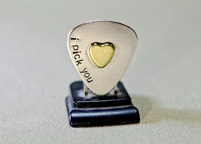 I pick you sterling silver guitar pick with brass heart - Image 1 of 4