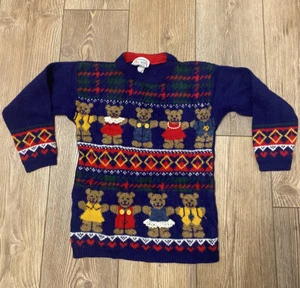 Vintage Jet Set kids 3d bears cardigan sweater size Large - Picture 1 of 7