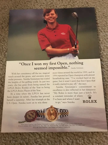 ROLEX OYSTER PERPETUAL LADY DATEJUST CHRONOMETER Watch Print Ad ANNIKA SORENSTAM Cover