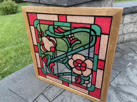 Vintage 1970's Reverse Glass Painted Mirror  Framed MCM Wall Art  26.5X26.5" Cover