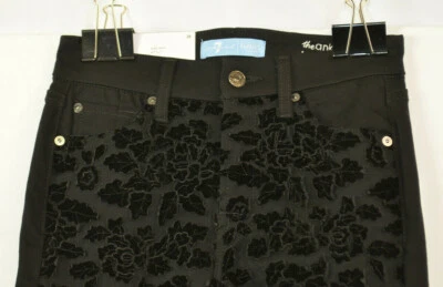 NUEVO CON ETIQUETAS 7 para toda la humanidad Talla 24 Niñas Tobillo Ajustado Denim Negro Malla Floral Terciopelo Foto 1 de 4