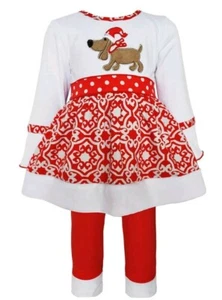 AnnLoren Baby Girl's CLEARANCE Christmas Puppy Dress/Legging Set-12/18M or 24M - Picture 1 of 4