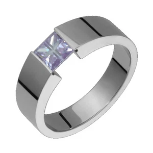 Titanium Ring Purple Tension Set 5x4mm Wide Wedding Band Polished For Him N Her  - Picture 1 of 1