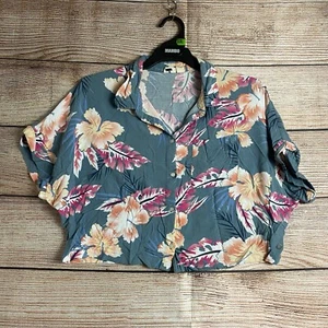 Roxy Cropped Tropical Shirt ~ Size M Ladies ~ Oversized Floral - Picture 1 of 9