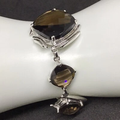 QVC HSN 925 Sterling Silver Bracelet 5 Square Topaz Brown Faceted Stone 7-8” 27g - Image 1 of 4