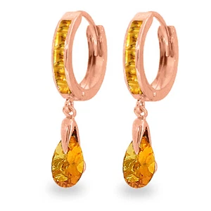 3.3 Carat 14K Solid Rose Gold Hoops Earrings Dangling Citrine - Picture 1 of 3