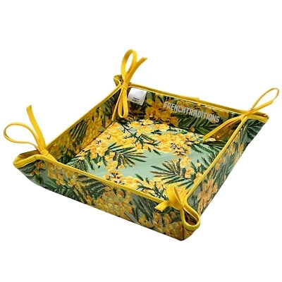 Cesta de pan provenzal francesa mimosa verde/amarillo hecha en Francia Foto 1 de 3