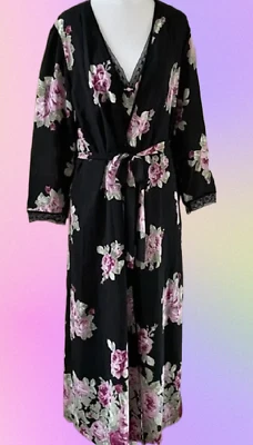 NUEVO CON ETIQUETAS $76 Oscar de la Renta Bata Larga PEQUEÑA Romántica Rosas Envoltura con Bolsillos Foto 1 de 4