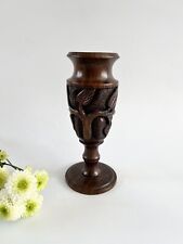 Vintage hand carved wooden floral vase, simple stylish wood