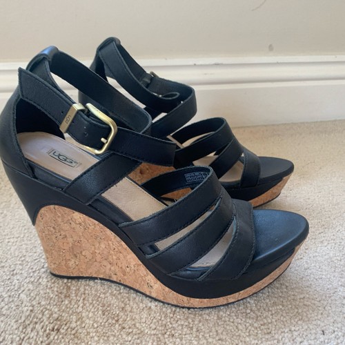 Sandali donna Ugg originali neri con zeppa in sughero taglia 6 ottime condizioni