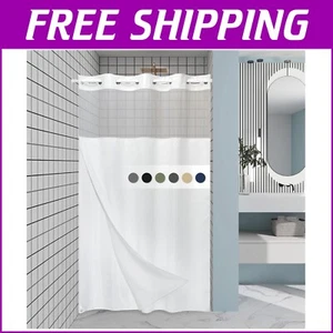 Sheer Viewing Waffle Weave Shower Curtain - Elegant 54W x 80H Bathroom Accent - Picture 1 of 9