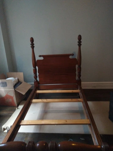 Antique Wood Four Post - Wooden 4 Poster Twin Bed 1930s  Dark brown stain Cover