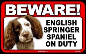 Beware! English Springer Spaniel On Duty Sign (5 X 8) - Picture 1 of 4