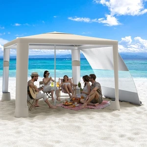 MoKo Beach Cabana, 8'×8' Large Beach Canopy with Side Wall, UPF 50+ Protection - Picture 1 of 5