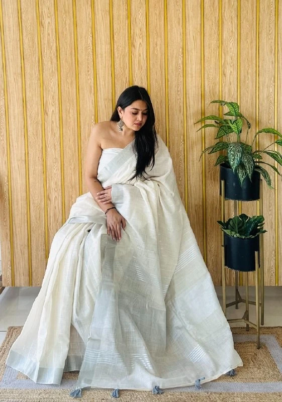 Presentación de sari de tela de lino suave con blusa para mujer ropa de festival Foto 1 de 1