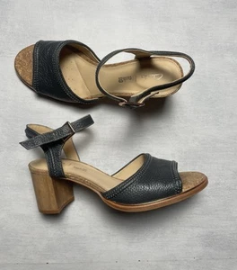Clarks Ellis Clara Dark Grey Leather Heeled Sandals Size 6 - Picture 1 of 3