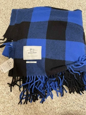 NWT Woolrich Blue Buffalo Check Plaid Wool Blanket Fringe Throw Made In Italy - Image 1 of 2