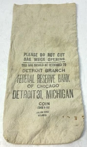 Vintage Federal Reserve Bank Chicago Detroit Branch Canvas Geld Münze Bank Tasche - Bild 1 von 6