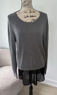 Suéter halógeno para mujer gris negro cuello redondo manga larga talla L volantes largo Foto 1 de 4