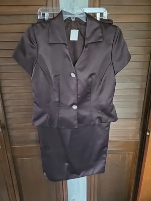 Terno saia noite Watters & Watters vintage 2 peças, marrom, botões de strass, 16 - Imagem 1 de 4