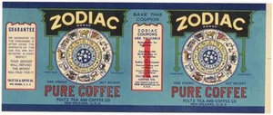 *Original* ZODIAC Blue Foltz Tea & Coffee NEW ORLEANS Tin Can Label NOT A COPY! - Picture 1 of 2