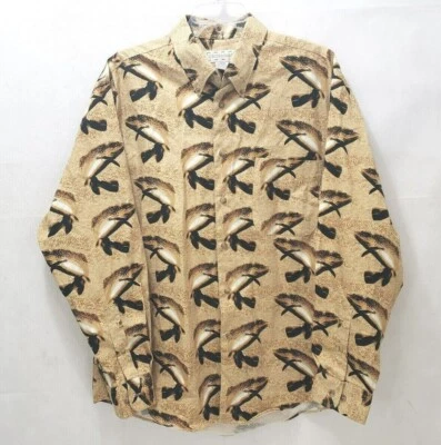 Crossings - Trout Fish Fishing Outdoors Long Sleeve Shirt Light Brown Mens Large - Image 1 of 4
