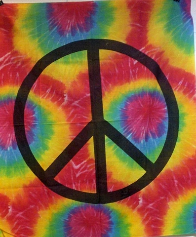 "PEACE SIGN"-Screen-Printed/Banner /Tapestry/Flag 40"x46" on Tie-dye fabric Cover