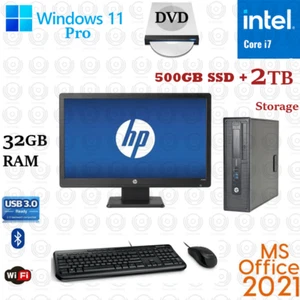 Computadora de escritorio Windows 11 HP i7 3.4 ghz 32GB RAM 500GB SSD+2TB 24" LCD WiFi dp - Imagen 1 de 6