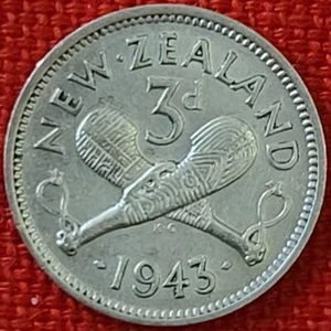 Moneta Argento Tre 3 Pence Nuova Zelanda 1943 - Re Giorgio VI - KM# 7 (J) - Foto 1 di 2