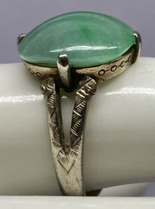 Vintage Sterling Silver Jade Ring Adjustable Signed GHC Southwest Mexico Style - Picture 1 of 9