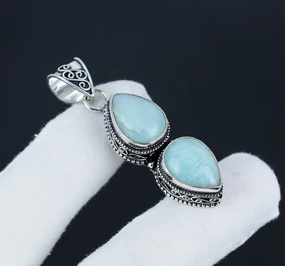 Acquamarina Gemma a Mano 925 Pendente Argento Sterling Per Anniversario Regali - Immagine 1 di 4