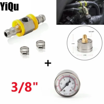 Fuel Pressure Gauge 0-140PSI with In-Line Adapter 3/8 Inch Oil Pressure Gauge - Image 1 of 4