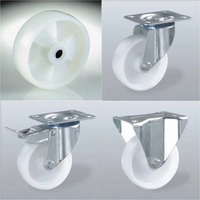 RUOTA IN POLIAMMIDE NYLON BIANCA NUCLEO SUPPORTO ZINC RUOTE GIREVOLI FRENO FISSE - Imagen 1 de 4