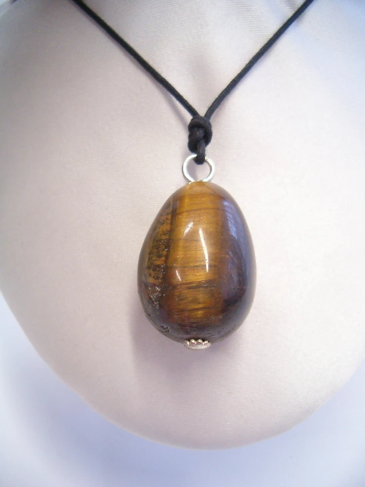 Ciondolo in ARGENTO 925 con OCCHIO di TIGRE naturale - pendente pietra dura - Immagine 1 di 4