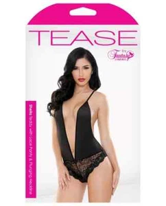 BODYSUIT TEDDY TEASE SHEILA PLUNGING NECKLINE LACE HALTER BACK SIZE SMALL 2-6 - Picture 1 of 4