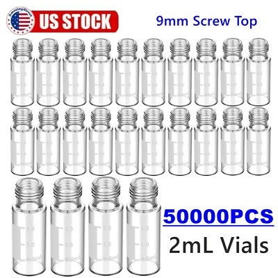 50000PCS 2ml Auto-Sampler Vials 9-425 Clear Glass Bottles Screw Top Writing Area - Image 1 of 4
