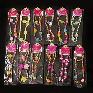 Wholesale Cute Pink Heart Bead Kid Child Necklace Bracelet Jewelry Sets For Girl - Picture 1 of 28