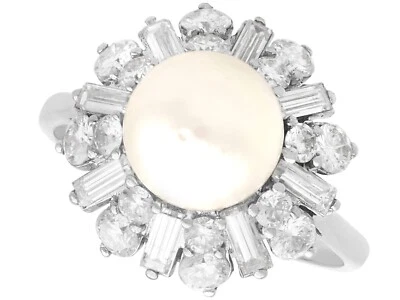 Cultured Saltwater Pearl and 2.16Ct Diamond, Platinum Cluster Ring Circa 1950 - Image 1 of 4