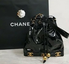 Groß CHANEL Lack Leder CC Tasche Shopping Beuteltasche Chain Bag Purse Vintage