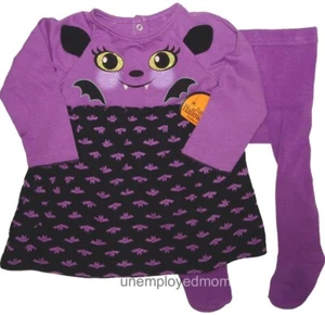 Girls Halloween Dress Tights 2 pc Bat Eyes Ears Fangs Holiday Kids Children - Picture 1 of 8