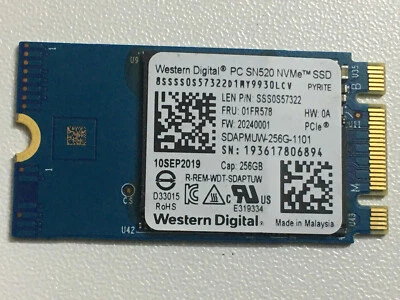 WD PC SN520 NVMe SDAPMUW-256G-1101 256GB SSD M.2 2242 PCIe3 x 2 For Lenovo T480 - Image 1 of 4