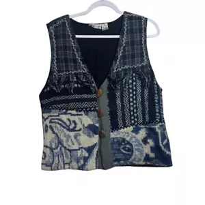 Chaleco De Colección Jane Ashley Patchwork Para Mujer M Azul Flecos Caprichoso Hada Boho - Imagen 1 de 5