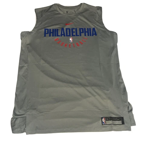 Philadelphia 76ers Dri-Fit Shooting Shirt Gray Men’s No Sleeves Extra Large Tall Cover