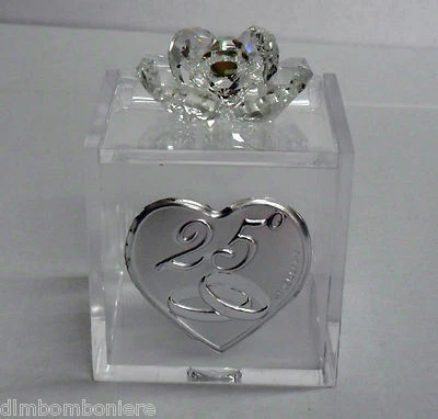 DLMBOMBONIERE Bomboniere Scatolina con cristallo swarovski 25 anniversario Vari colori