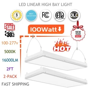 100Watt LED Linear High Bay Light Warehouse Commercial Ceiling Fixture, 100-277V - Picture 1 of 23