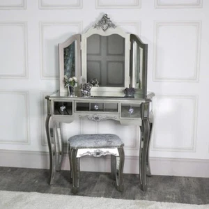 Silver mirrored dressing table stool mirror ornate bedroom furniture set - Picture 1 of 10