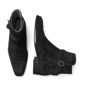 Neu Herren Schwarz Jodhpur Stiefeletten-Wildleder Knöchelhoch Elegant Stiefel - Bild 1 von 3