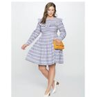 Eloquii Women?s Blue Striped Ruffle Bib dress Plus Size 24 EUC